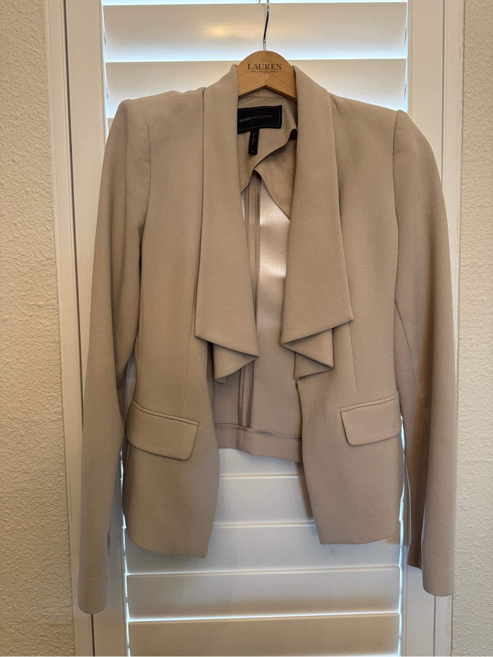 BCBGMaxAzria Beige Draped Open-Front Blazer size XS